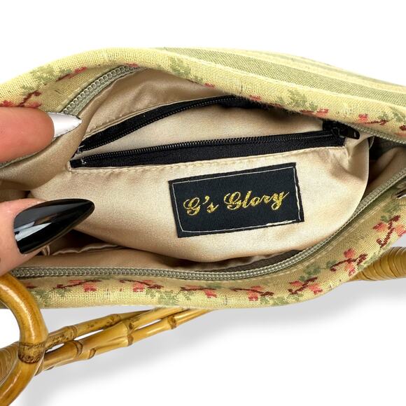 90's woven floral summer bag with bamboo handle by G's GLORY - Picture 9 of 16